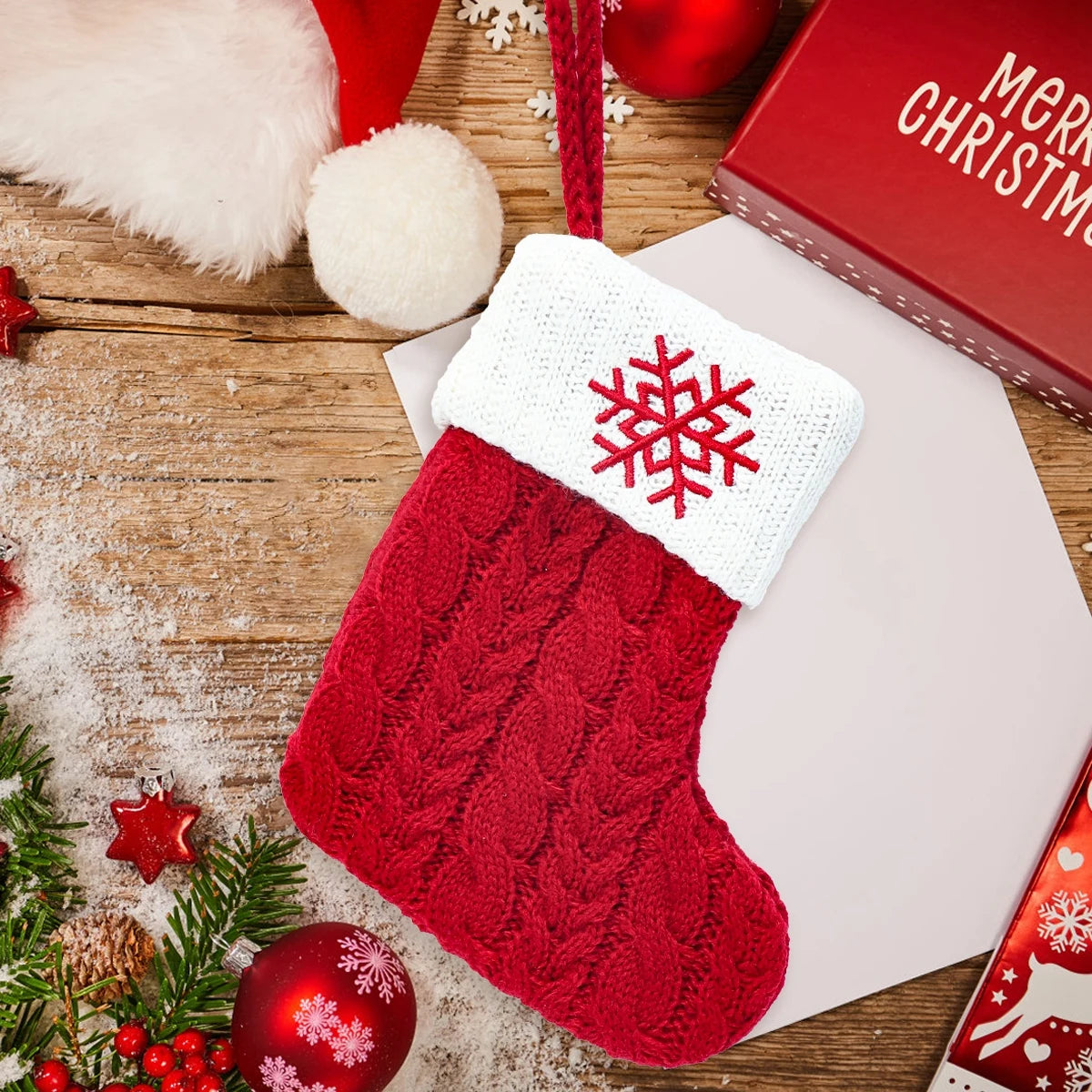 Knitted Snowflake Christmas Stocking Decoration Gift - Image 41