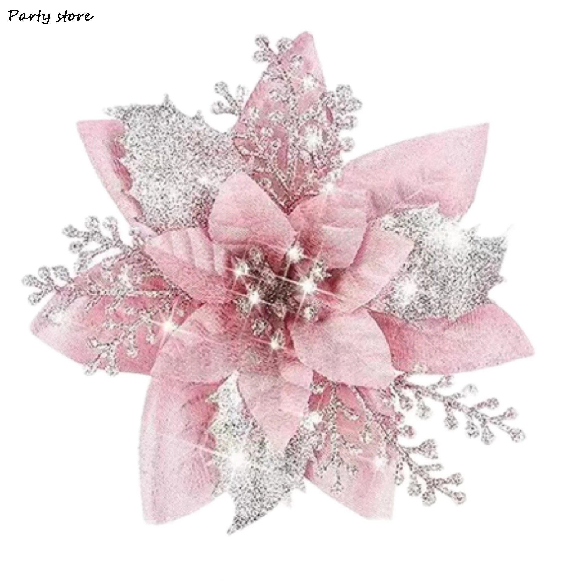Sparkling Pink Glitter Christmas Flower Ornaments - Image 9