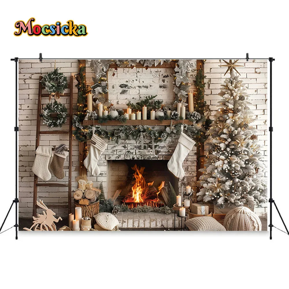 Charming Christmas Fireplace Photo Backdrop - Image 10