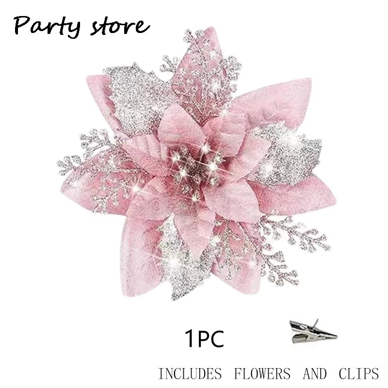 Sparkling Pink Glitter Christmas Flower Ornaments - Image 21