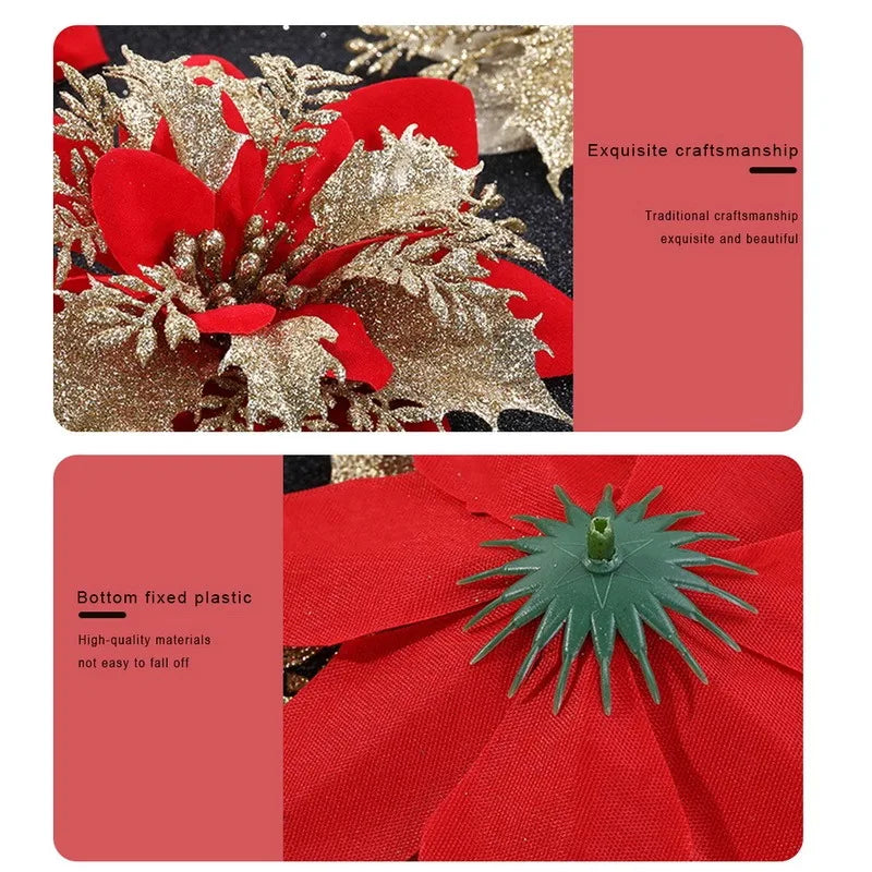 10PCS Glittering Poinsettia Christmas Tree Ornaments - Image 7