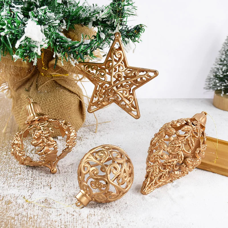 Elegant Gold Star Hollow Ball Christmas Ornaments - Image 3