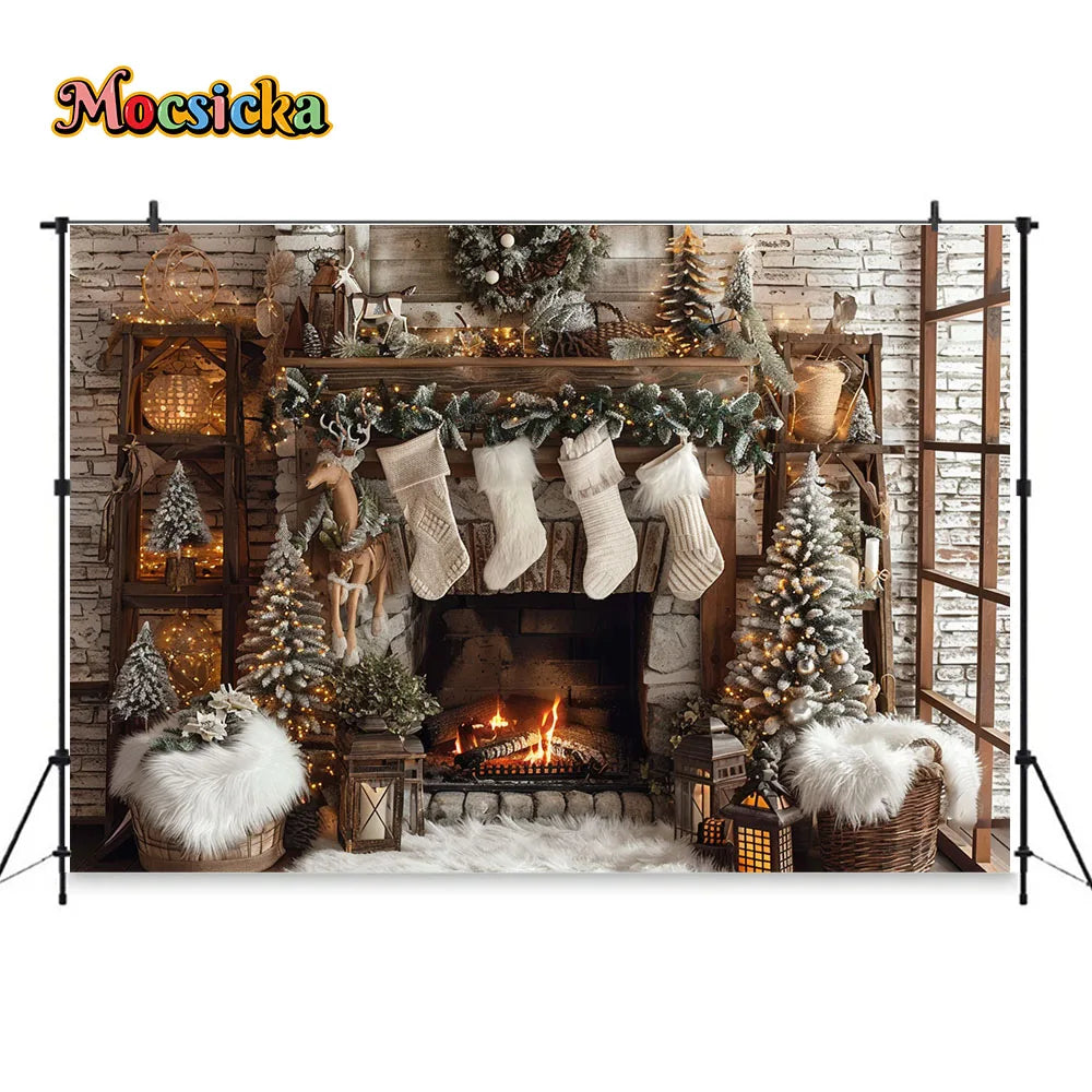 Charming Christmas Fireplace Photo Backdrop - Image 8