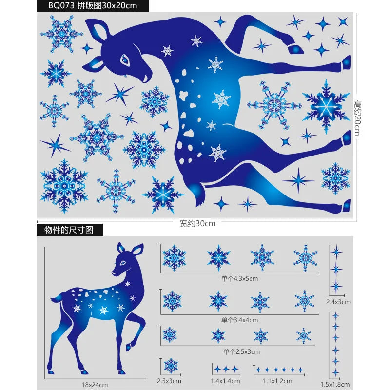 Enchanting Blue Snowflake & Elk Window Stickers - Image 11