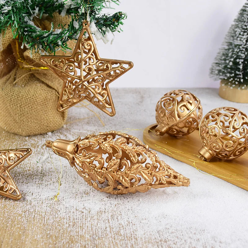Elegant Gold Star Hollow Ball Christmas Ornaments - Image 18