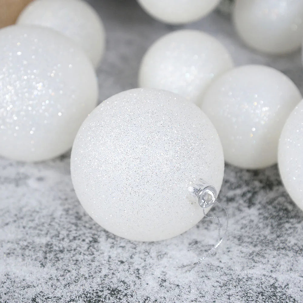 Glittery White Christmas Ball Ornaments - 6pcs - Image 13