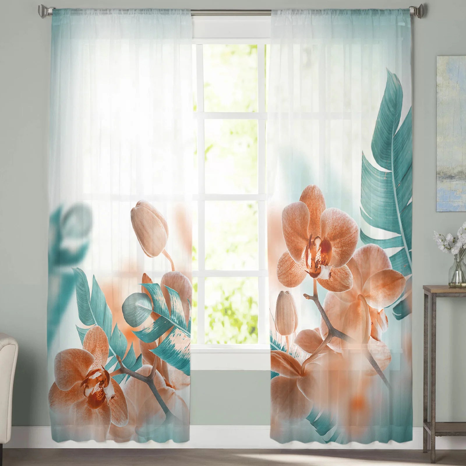 Festive Snowman Poinsettia Sheer Curtains for Christmas - Image 11