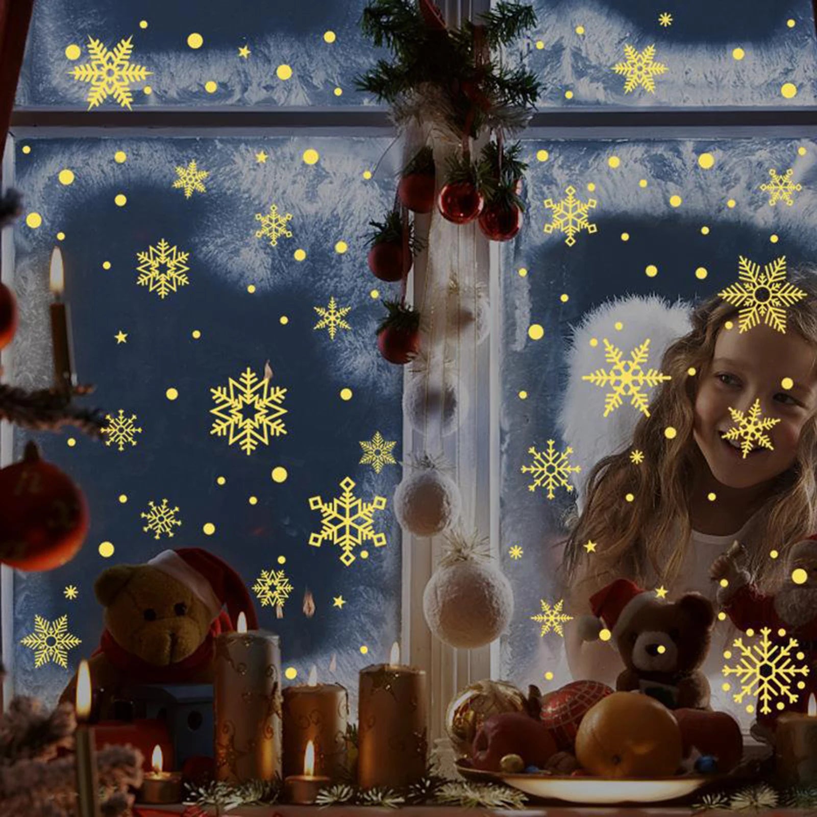 Golden Snowflake Window Clings for Christmas Decor - Image 8