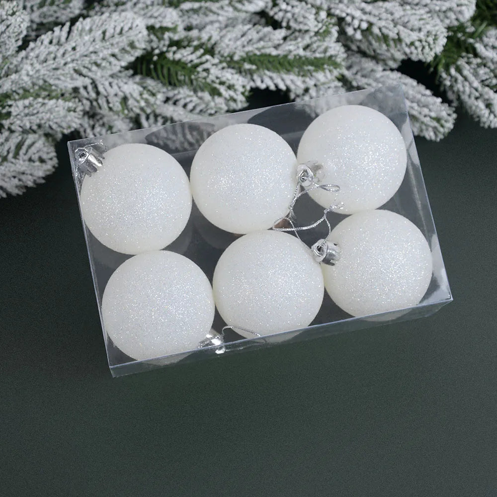Glittery White Christmas Ball Ornaments - 6pcs - Image 9