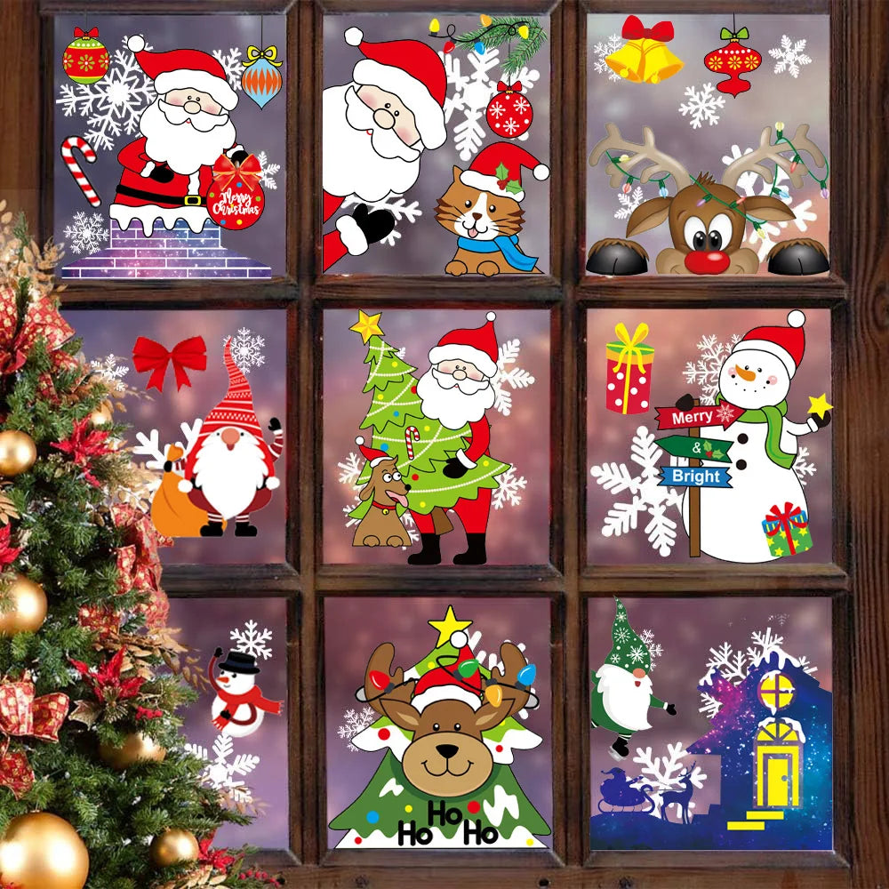 Festive Snowflake & Santa Window Clings