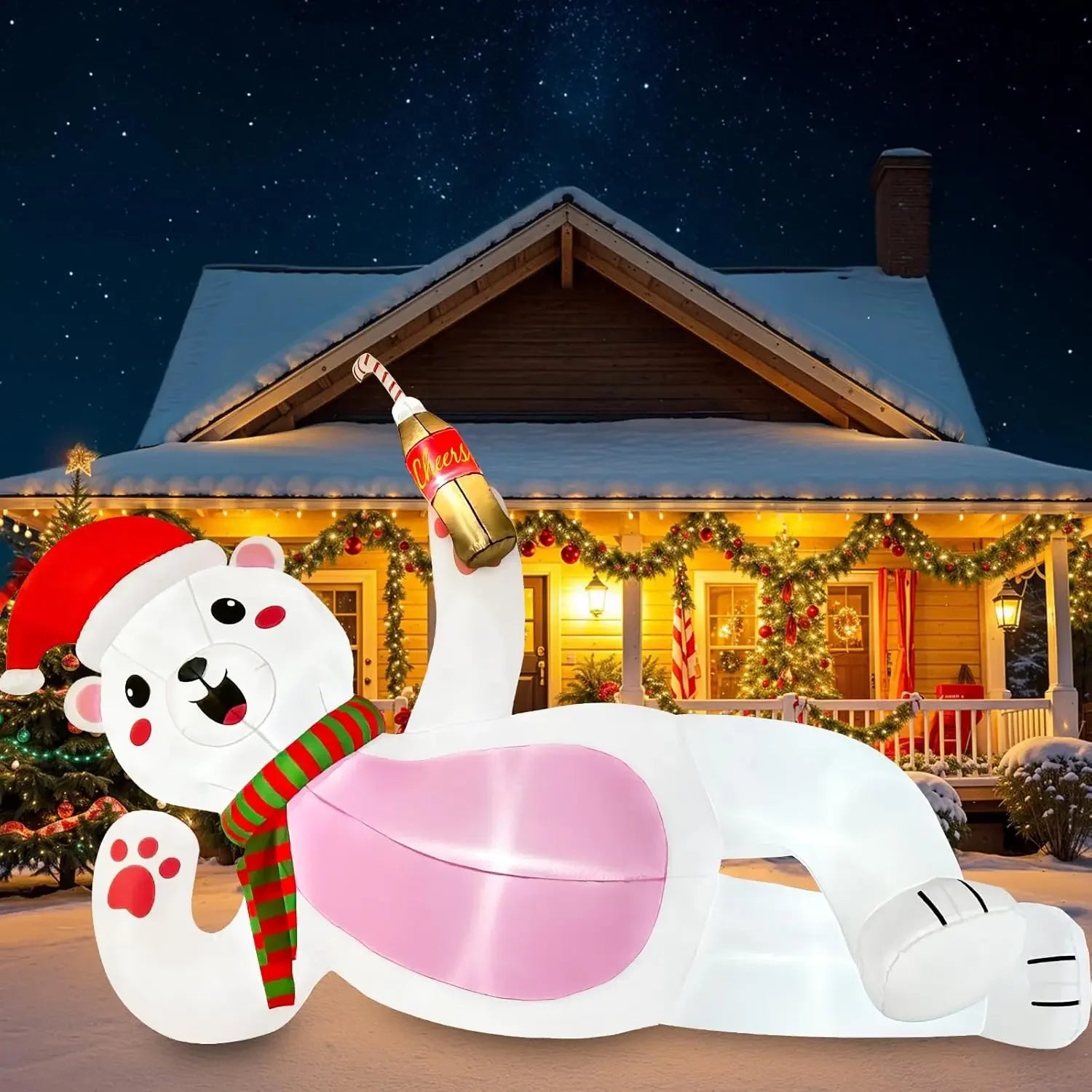 Adorable LED Polar Bear Christmas Inflatable Decor - Image 7