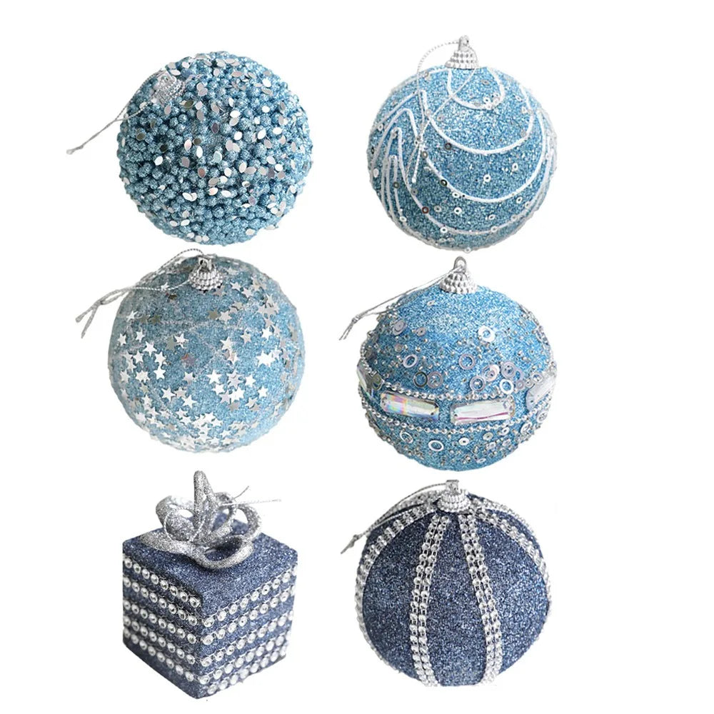 Shatterproof Blue Sequin Christmas Ornament Balls - Image 13