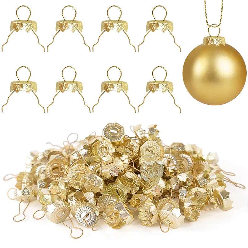 50/100pcs Metallic Christmas Ball Hangers – Gold & Silver