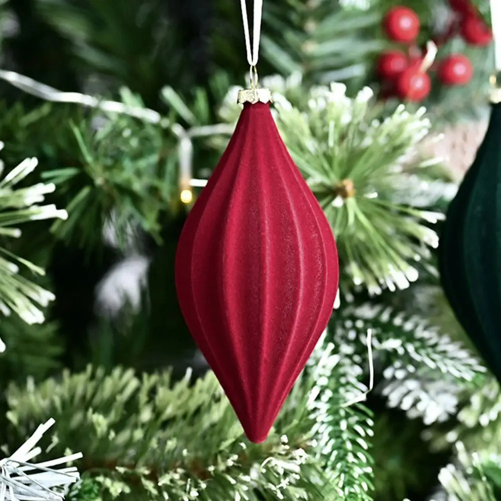 Flocked Velvet Christmas Cone Ball Ornaments - Shatterproof Decor - Image 9