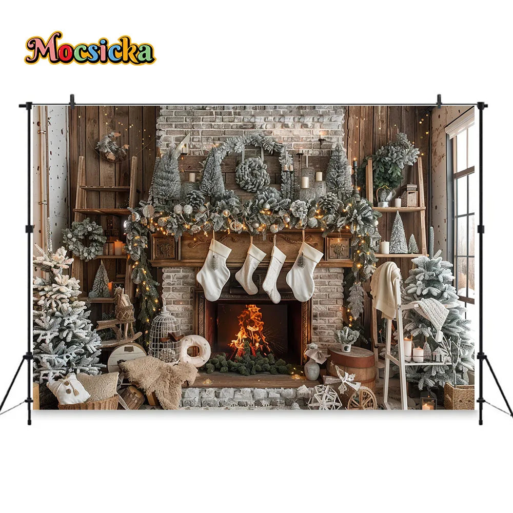 Charming Christmas Fireplace Photo Backdrop - Image 13