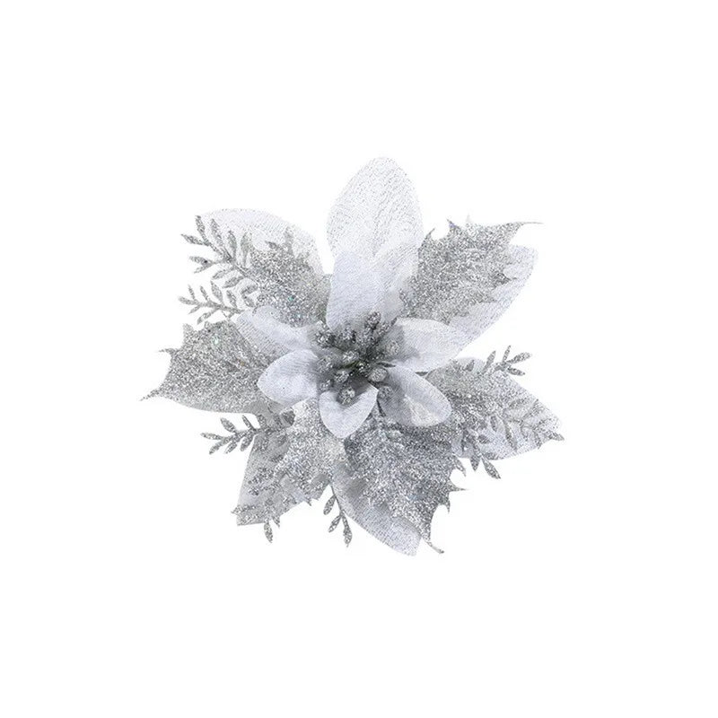 10PCS Glittering Poinsettia Christmas Tree Ornaments - Image 16