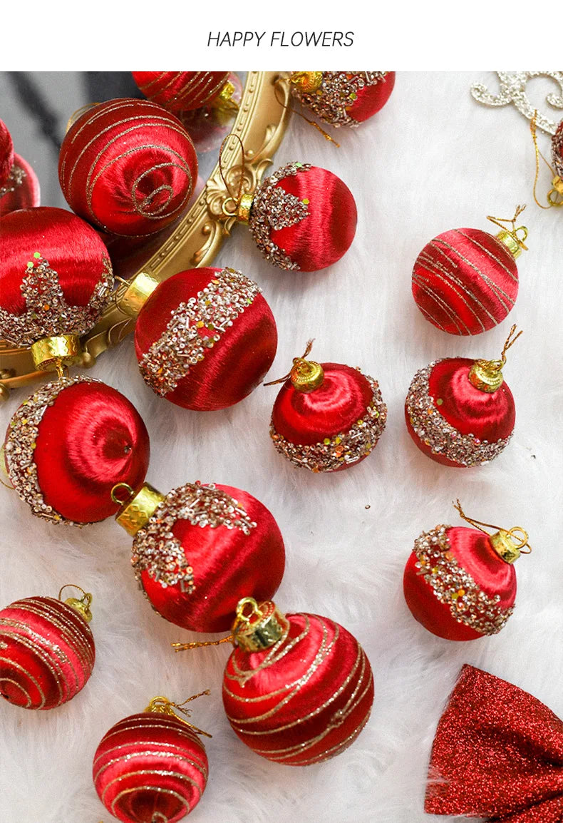 Vibrant Flocking Christmas Ball Ornaments - 12pcs - Image 17