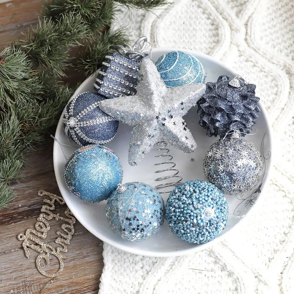 Shatterproof Blue Sequin Christmas Ornament Balls - Image 9
