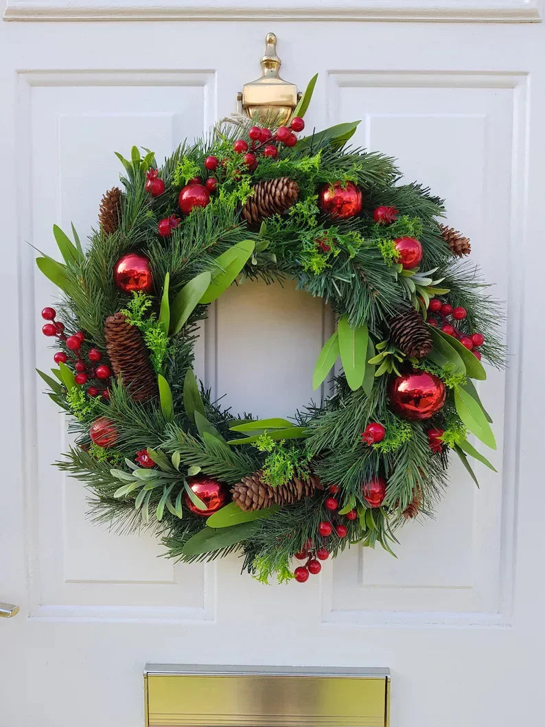 Festive Red Berry Christmas Wreath for Door
