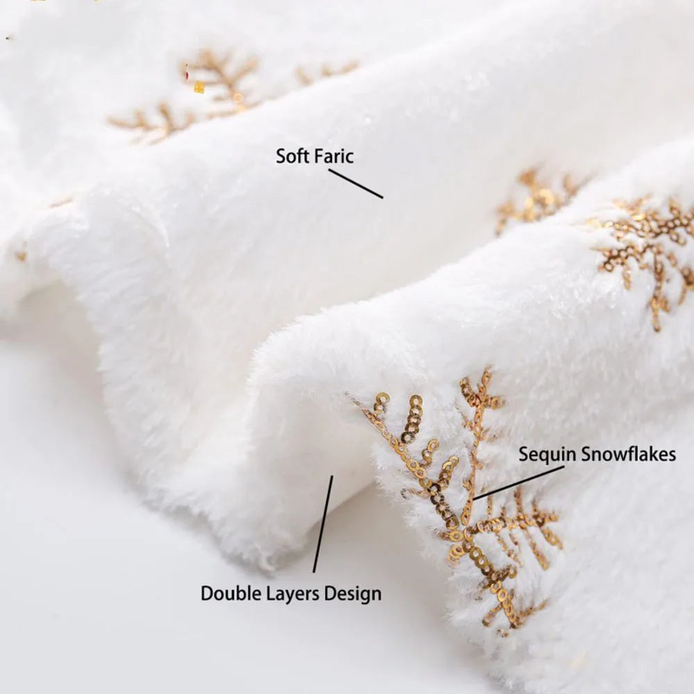 Sparkling Snowflake Plush Christmas Tree Skirt Decor - Image 6