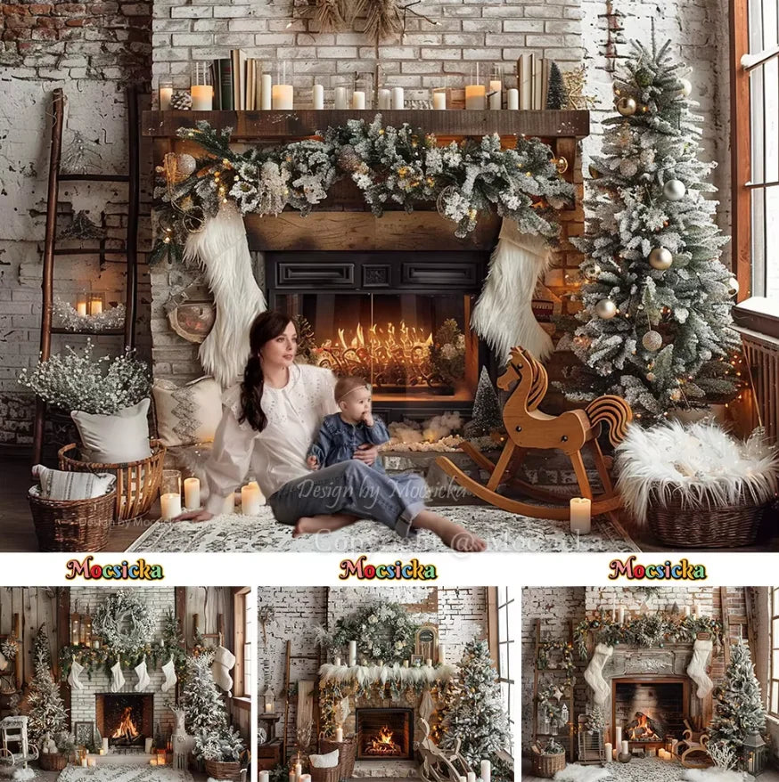 Charming Christmas Fireplace Photo Backdrop - Image 16