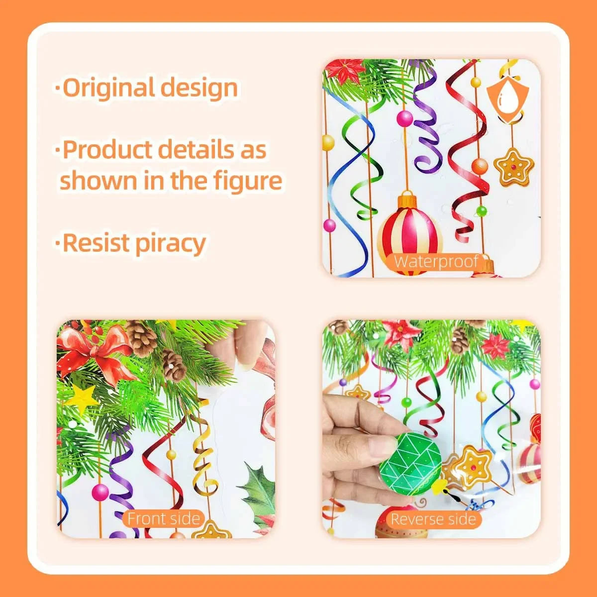 Festive Christmas Window Stickers: Colorful Balloons & Pinecones - Image 5