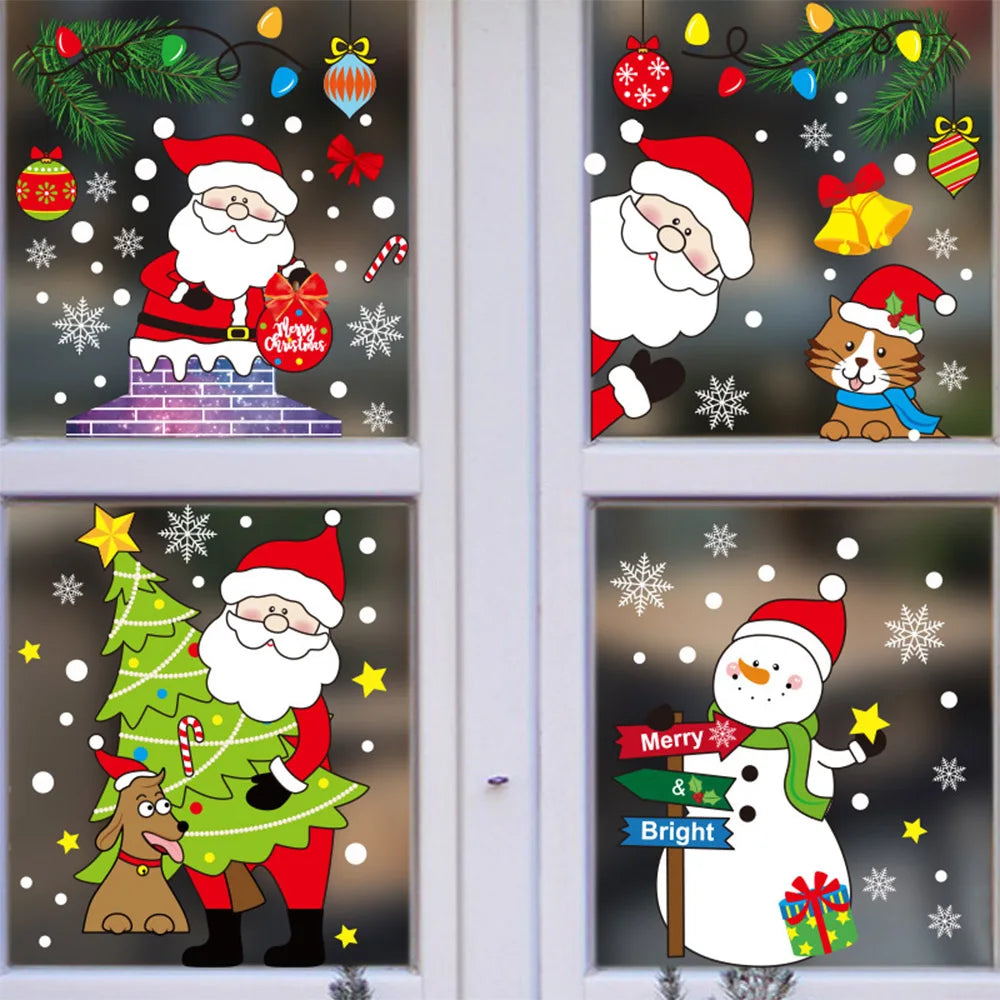 Festive Santa & Snowman Reusable Window Clings