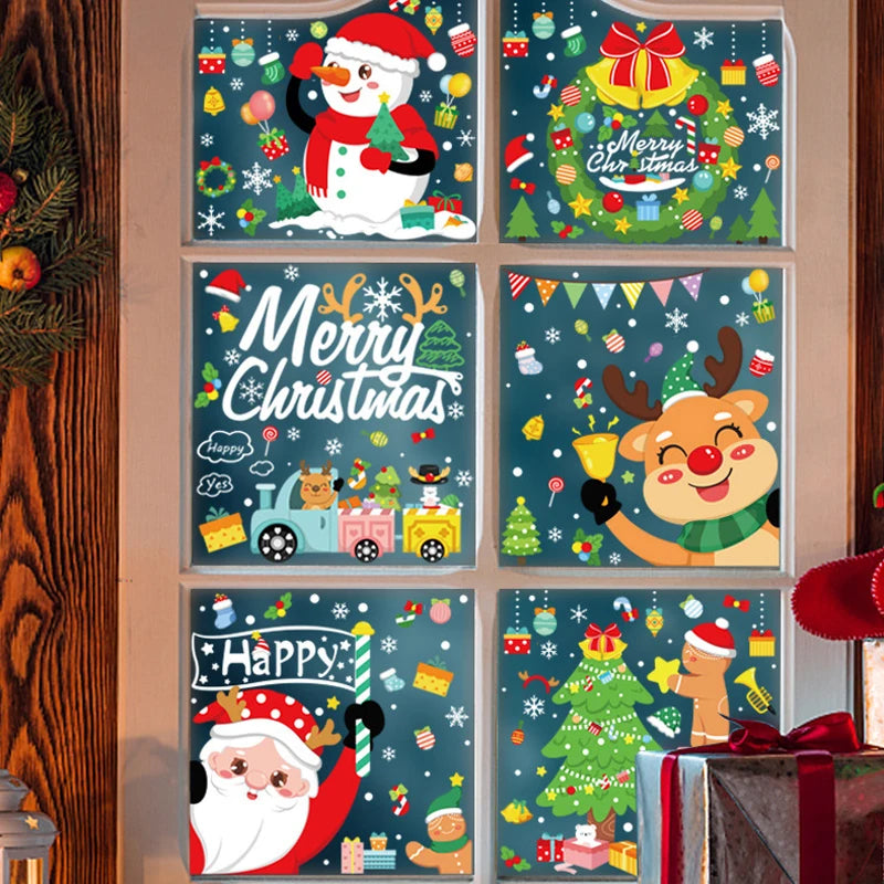 Festive Santa Elk Christmas Window Stickers