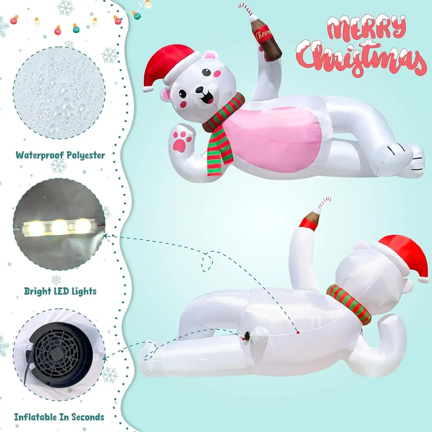 Adorable LED Polar Bear Christmas Inflatable Decor - Image 13