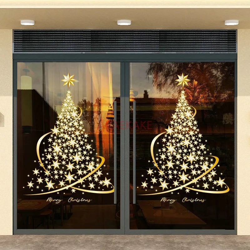 Shimmering Golden Christmas Tree Window Clings - Image 3
