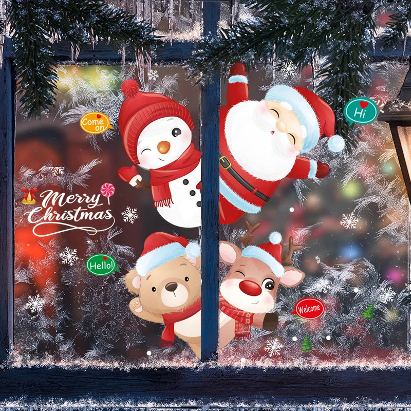 Festive Snowman & Deer Christmas Window Stickers