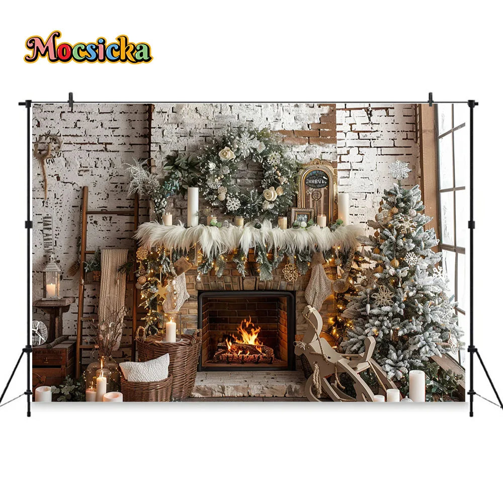 Charming Christmas Fireplace Photo Backdrop - Image 4