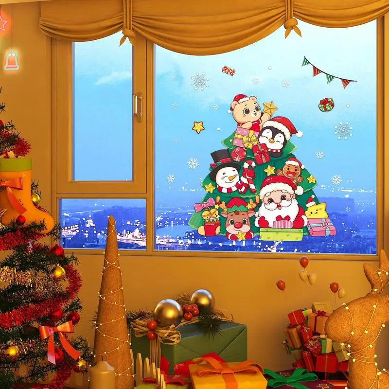 Festive Christmas Window Clings: Santa, Snowflakes & Elk