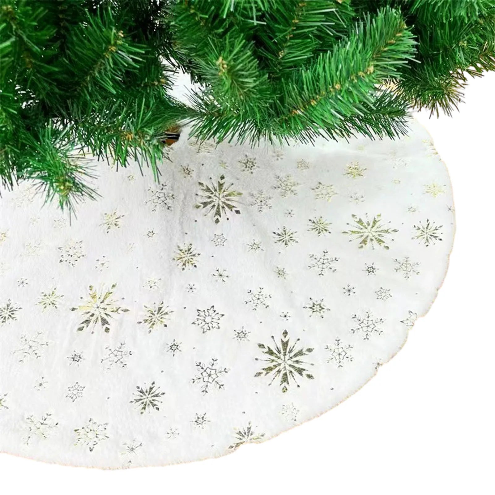 Sparkling Snowflake Plush Christmas Tree Skirt Decor - Image 8