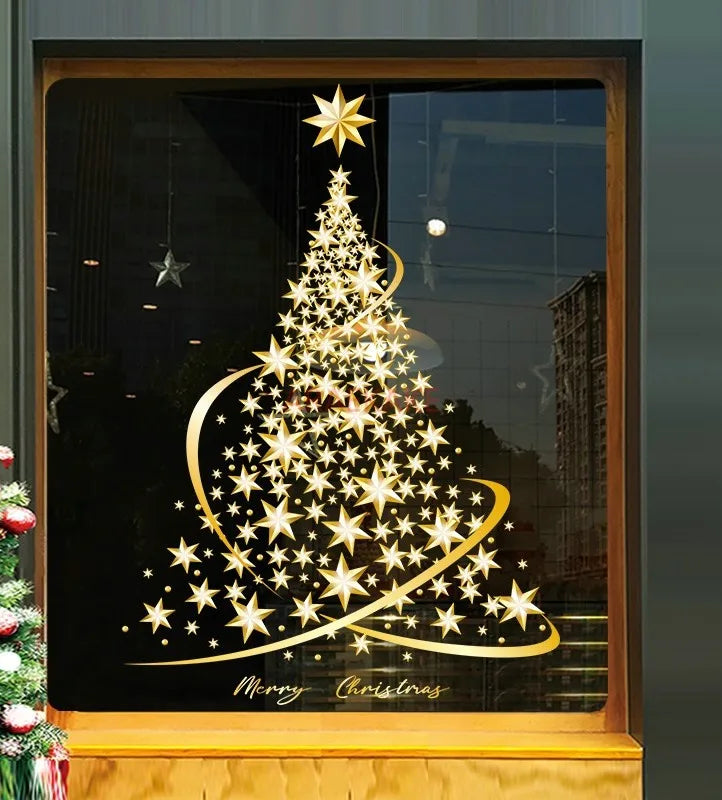 Shimmering Golden Christmas Tree Window Clings - Image 4