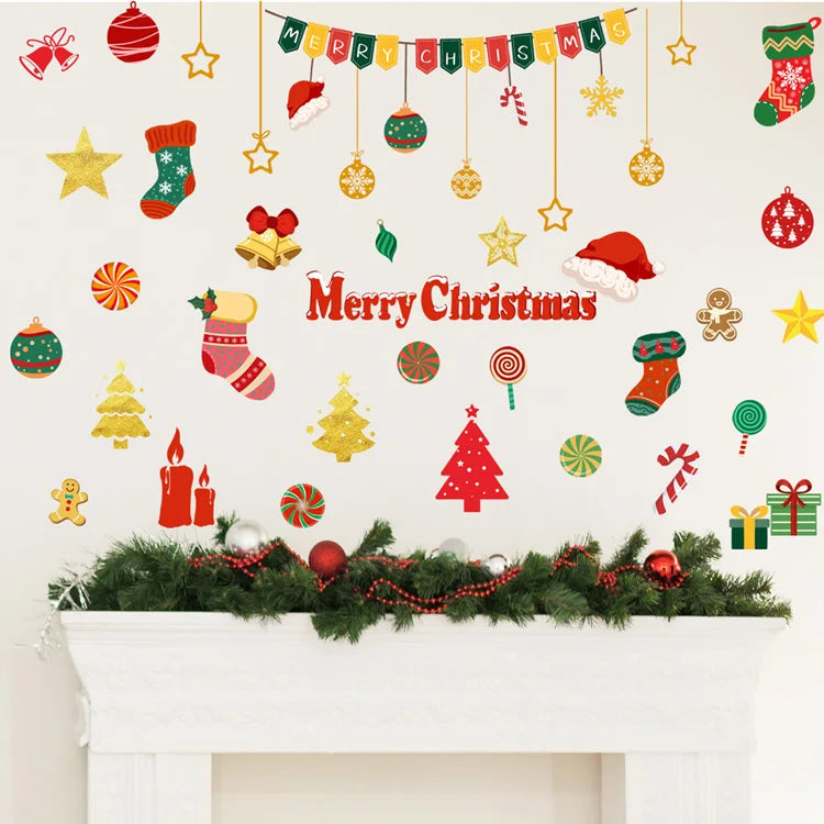 Festive Cartoon Bell Socks Wall Sticker for Kids - Image 8
