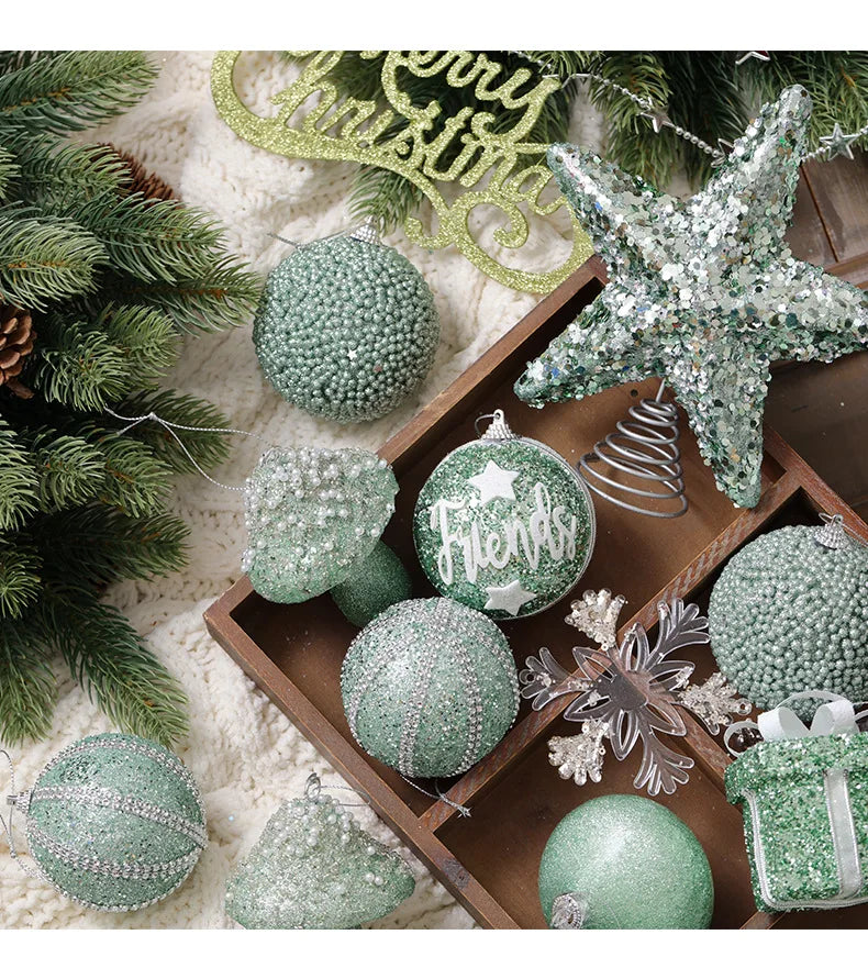 Vibrant Hand-Painted Green Christmas Bauble Ornaments - Image 38