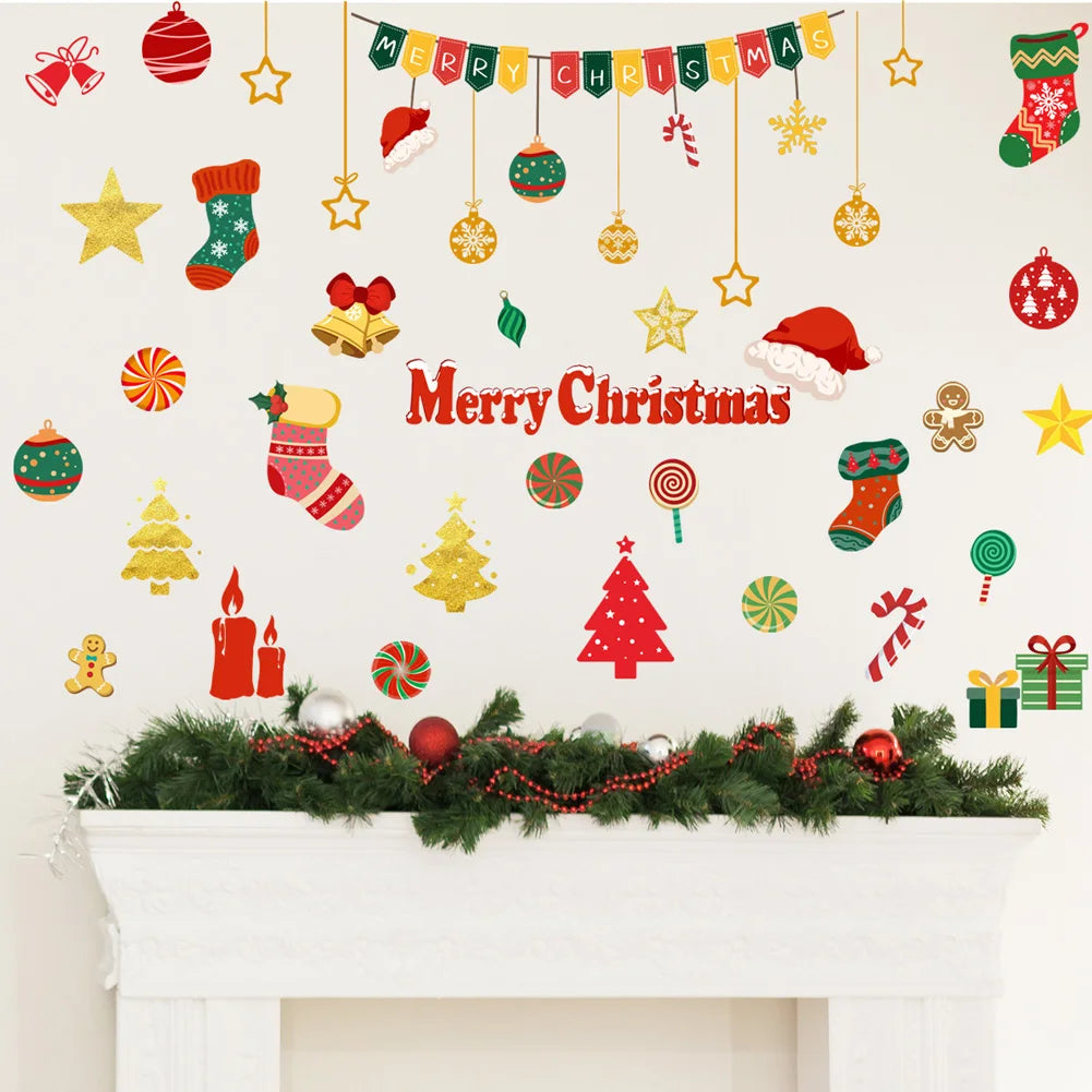 Festive Cartoon Bell Socks Wall Sticker for Kids