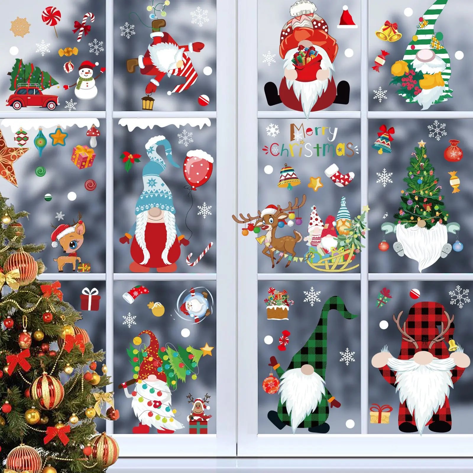 Festive Santa Gnome Window Cling Decor - Image 23