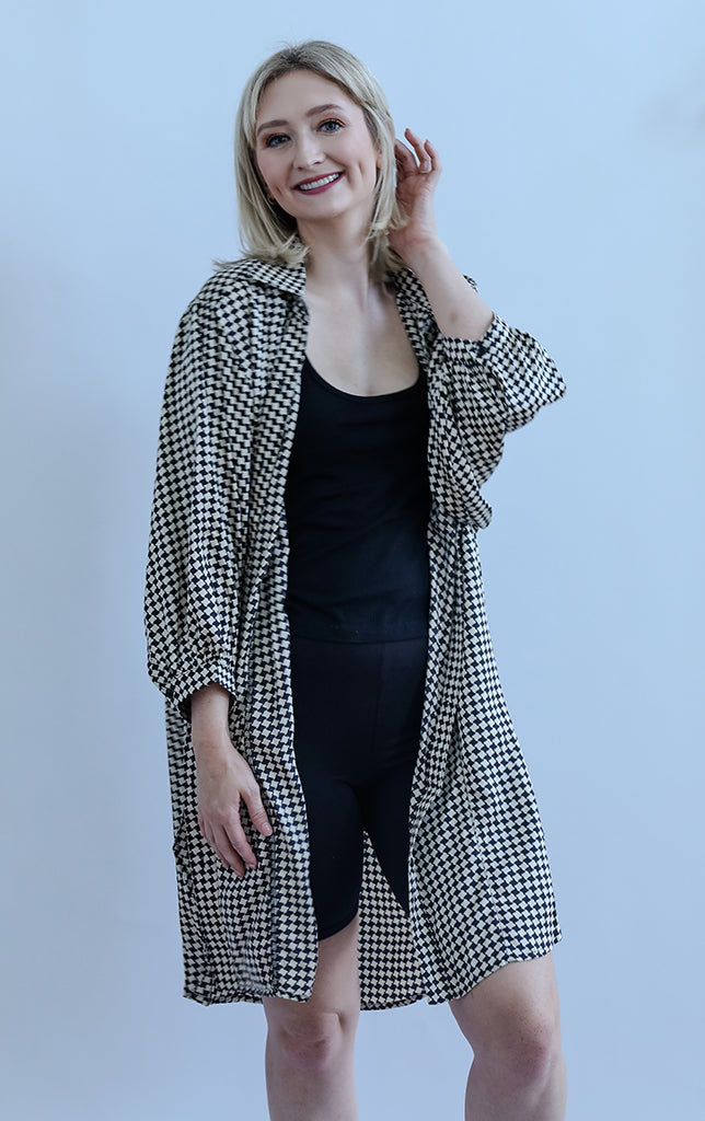 Check It Satin Black and White Blouse