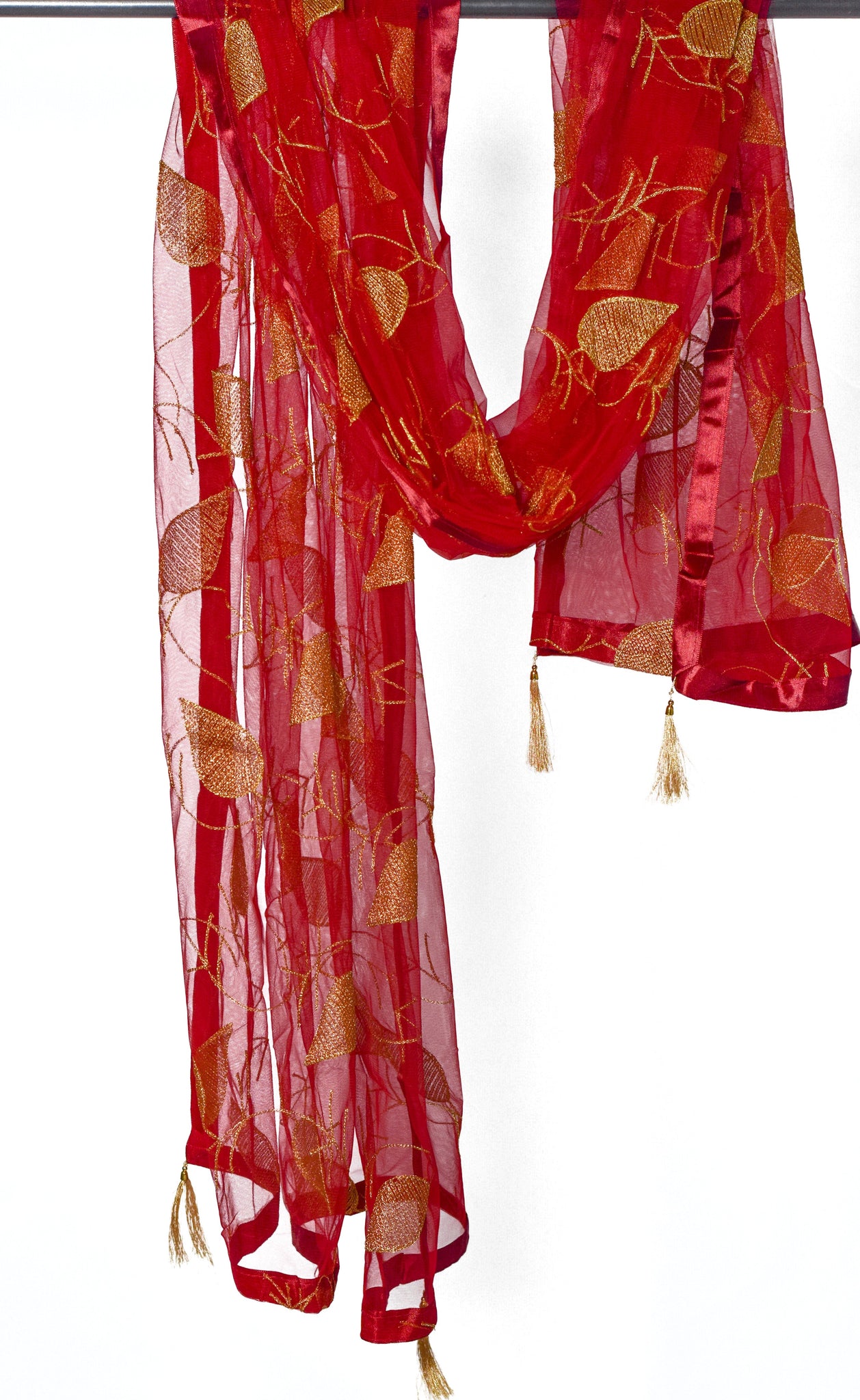 Women's Net Maroon colored with golden floral  Embroidered  Dupatta