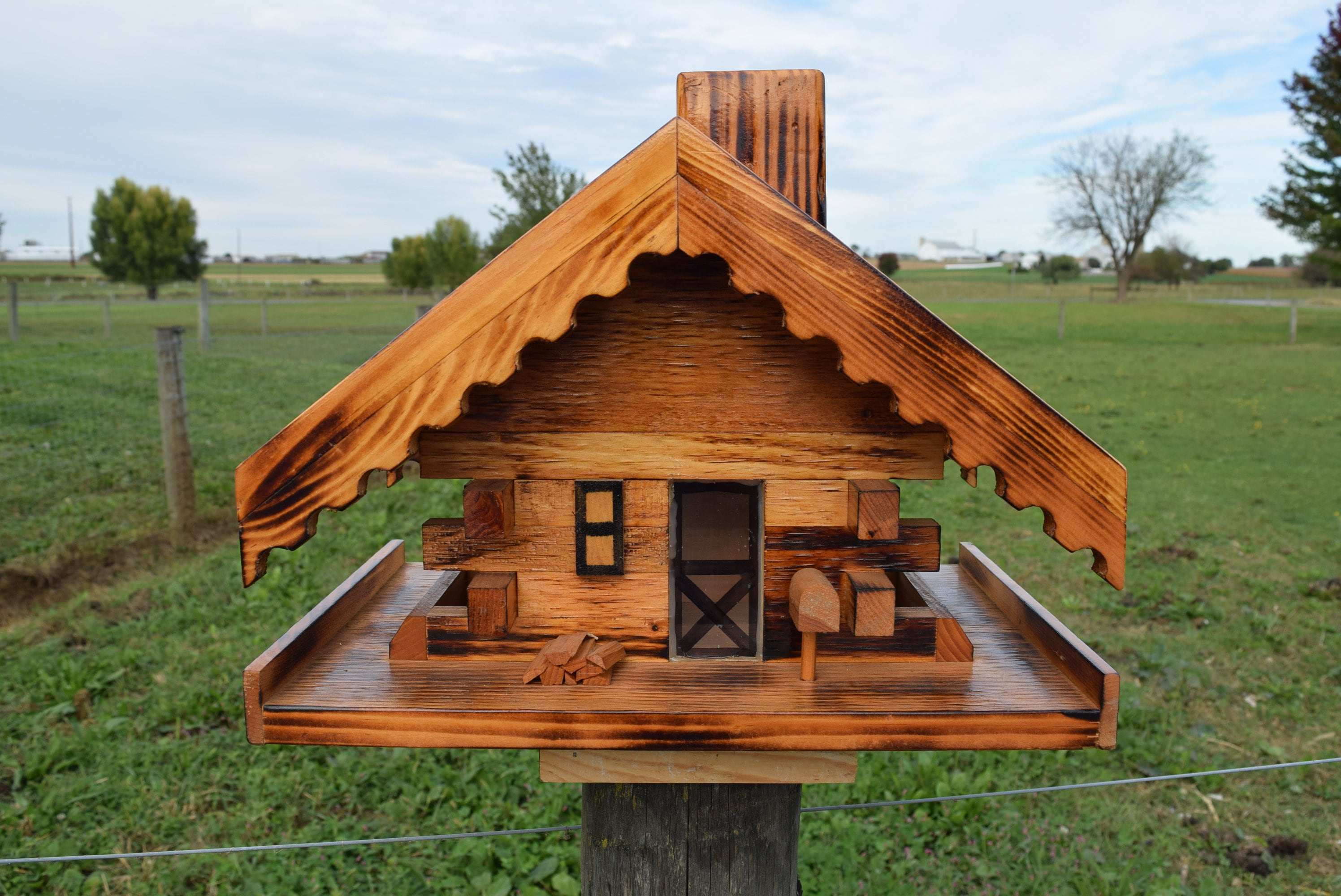Amish Log Cabin Bird Feeder