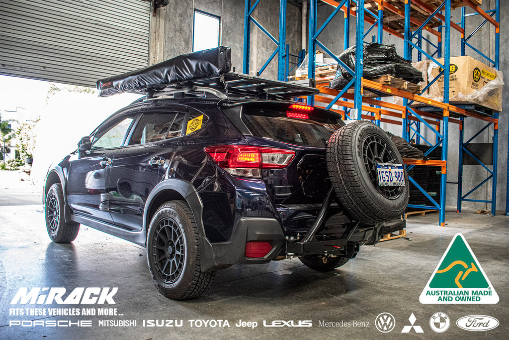 Subaru XV AWD fitted with a Mirack Swing Spare Wheel Carrier