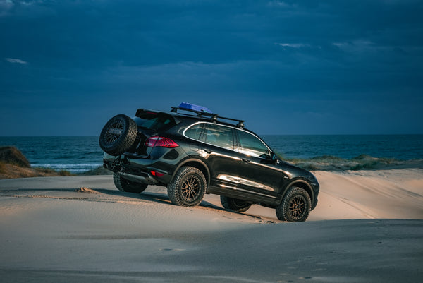 Coastal Cruising in the Porsche Cayenne with Tilting Spare Wheel Carrier Upgrade