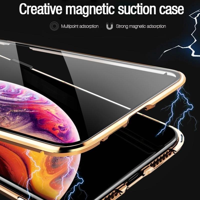 BIN Privacy Magnetic Glass Metal Case For iPhone 13 14 12 11 Pro XS Max X XR Anti-Spy Magnet Case - Aumoo