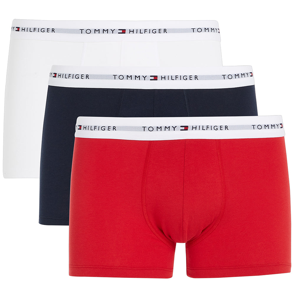 3-Pack Signature Cotton Boxer Trunks, Navy/Red/White