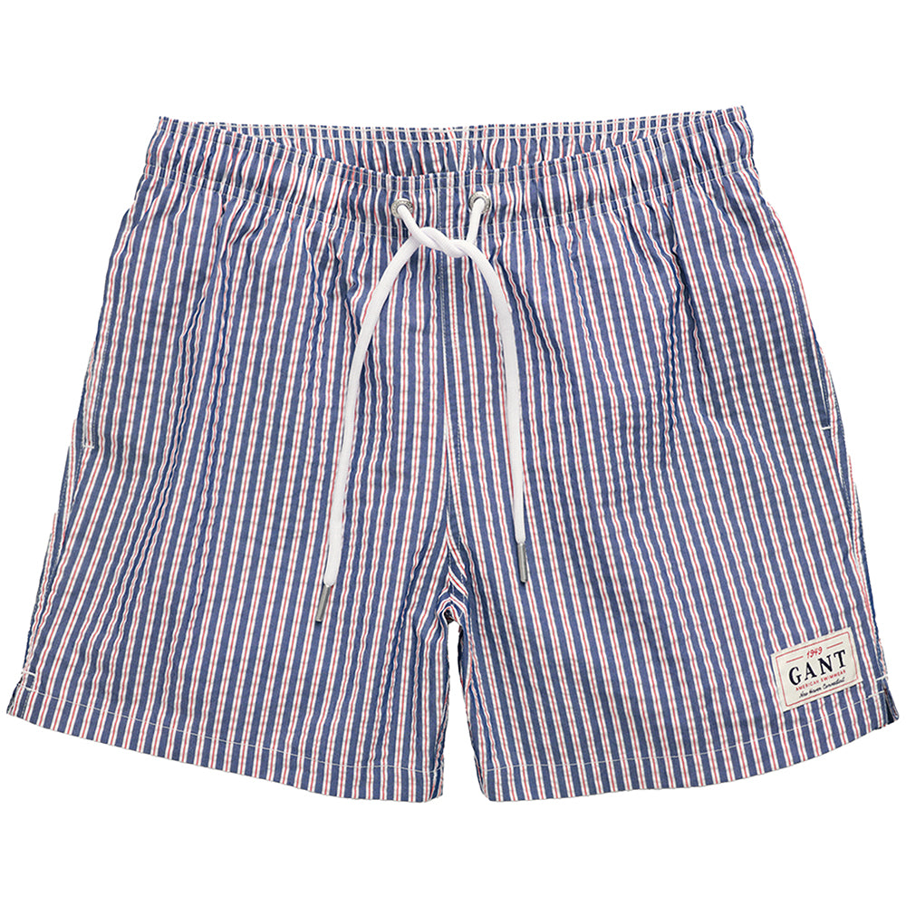 Seersucker Swim Shorts, Deep Blue