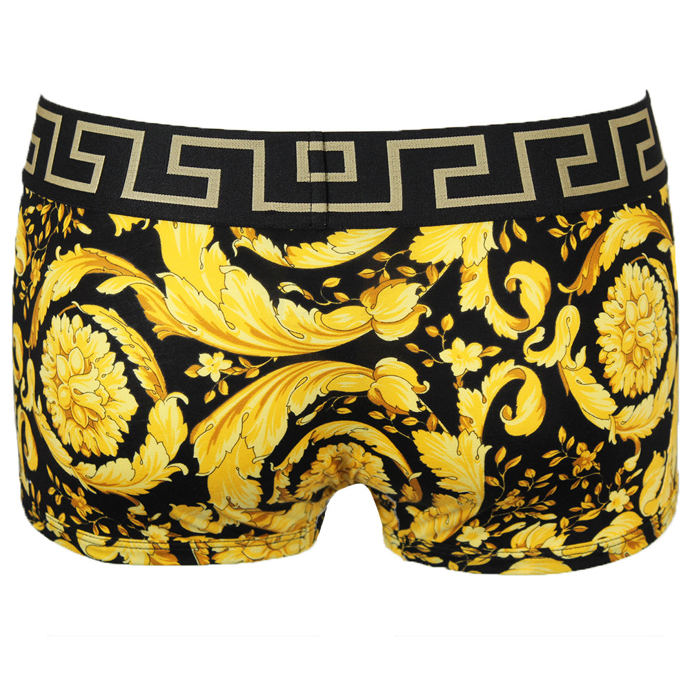 Barocco Print Greca Boxer Trunks, Black/Gold