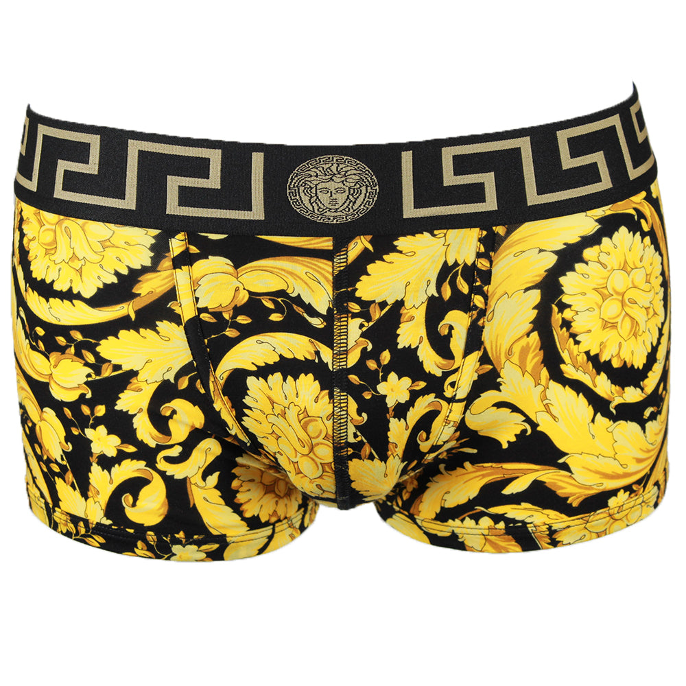 Barocco Print Greca Boxer Trunks, Black/Gold