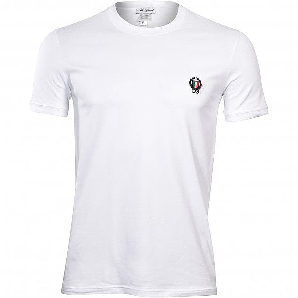 Crew-Neck Stretch Cotton T-Shirt with Crest, Optical White